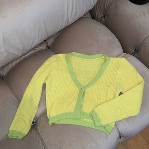 Yellow and Green Fuzzy Crop Sweater 🍋🐸